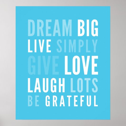 LIFE MANTRA positive moderne Typografie Aqua Blue Poster (Vorne)