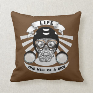 Life One Hell of a Ride Skull Biker Grafik Kissen