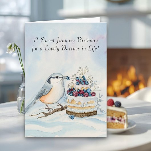 Life Partner Happy January Birthday Nuthatch  Karte