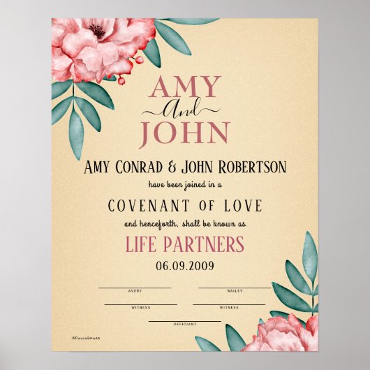 "Life Partners" Liebe Covenant Wedding Certificate Poster (Vorne)