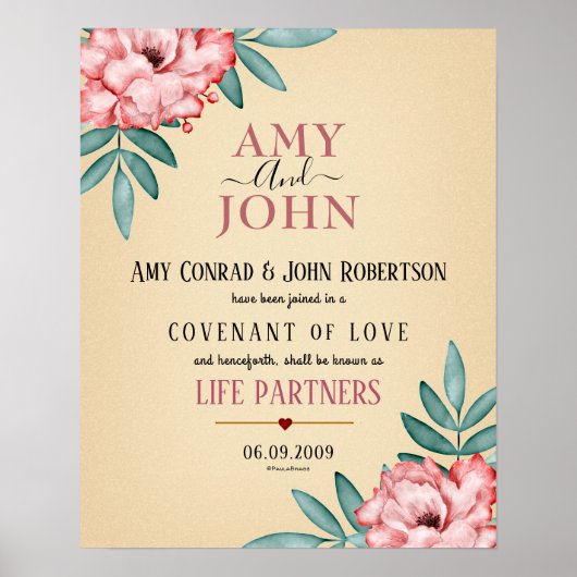 "Life Partners" Liebe Covenant Wedding Certificate Poster (Vorne)