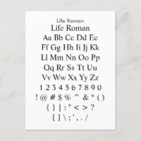 Life Roman - Zazzle Schriftart Sampler Sheet