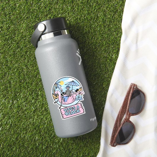 Life’s a Beach Skeleton Flamingo Float Aufkleber (HydroFlask Insitu)