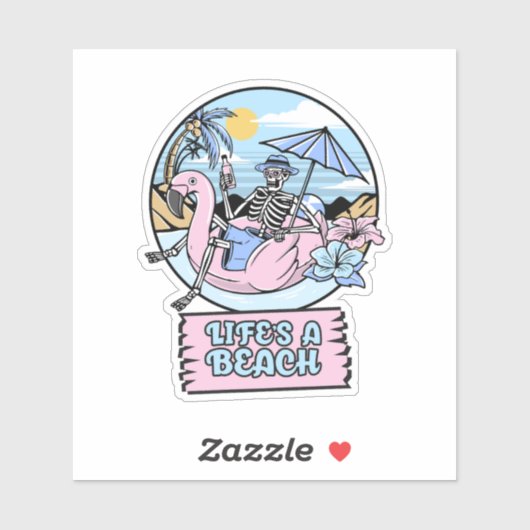 Life’s a Beach Skeleton Flamingo Float Aufkleber (Blatt)