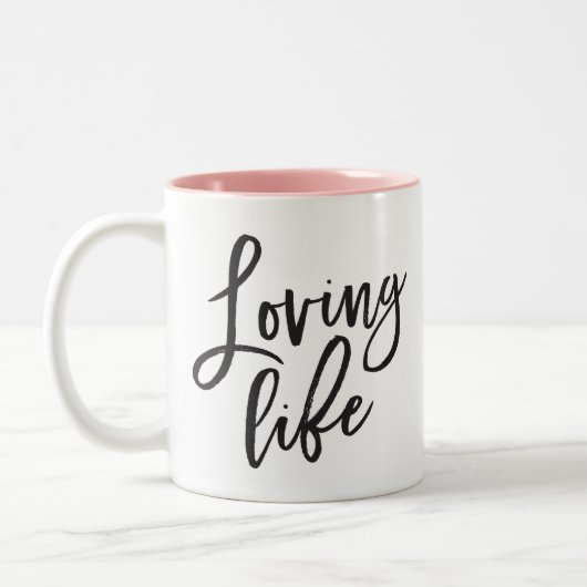 LIFE: Schwarze minimale Skriptpositive Zitat Zweifarbige Tasse (Links)