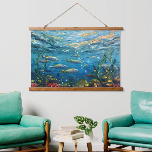 Life Under The Sea Wandteppich Mit Holzrahmen (Wohnzimmer)