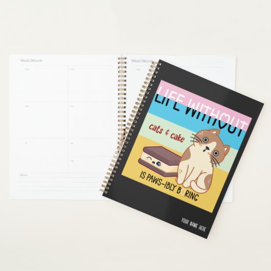 Life without cats & cake is boring | funny cat pun planer (Anzeige)