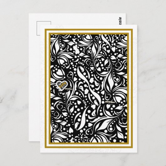 Life Zitat Black Paisley Postcard - Adiela Akoo Postkarte (Vorne/Hinten)