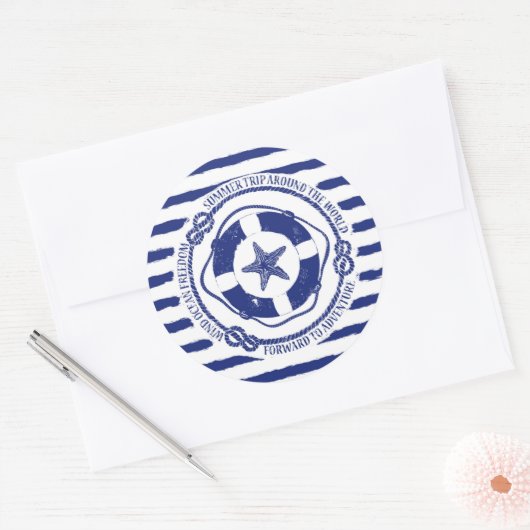 Lifebuoy And Starfish Runder Aufkleber (Umschlag)