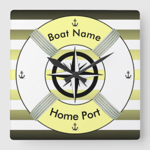 Lifebuoy ~ Lebensring ~ Gelbgrün und Weiß Quadratische Wanduhr