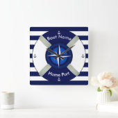 Lifebuoy ~LifeRing ~Livesaver ~Navy Blau u. White~ Quadratische Wanduhr (Zuhause)