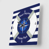 Lifebuoy ~LifeRing ~Livesaver ~Navy Blau u. White~ Quadratische Wanduhr (Winkel)