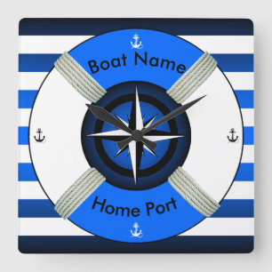 Lifebuoy ~LifeRing ~Livesaver~Ocean Blau u. White~ Quadratische Wanduhr