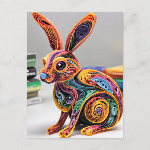 Lifelike Beautiful Paper Quilling Rabbit Feiertagspostkarte