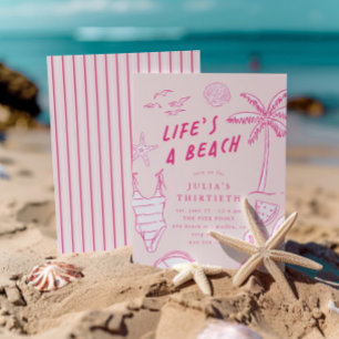 Life's a Beach Girls Pink 30. Sommer Geburtstag Einladung