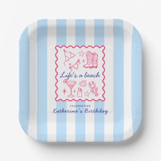 Life's a Beach Summer Blue Stripes Birthday Party Pappteller (Vorderseite)