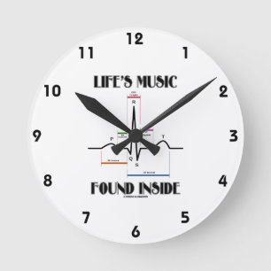 Life's Music Found Inside ECG/EKG Heartbeat Runde Wanduhr