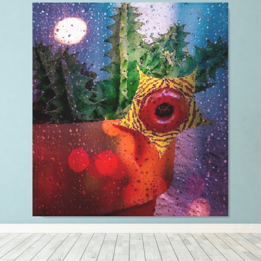 Lifesaver Cactus through a Rainy Window Leinwanddruck (Insitu (Holzboden))