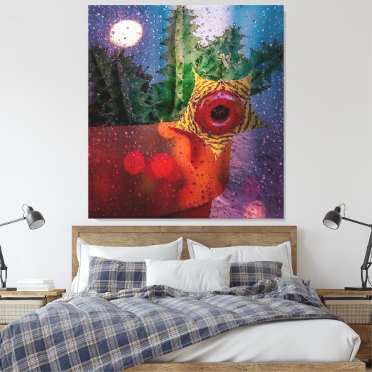 Lifesaver Cactus through a Rainy Window Leinwanddruck (Insitu (Schlafzimmer))