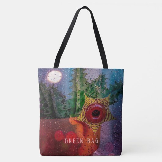 Lifesaver Cactus through a Rainy Window Tasche (Vorderseite)