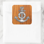 Lifesaver Chrome Like Anchor auf Teak Veneer Quadratischer Aufkleber (Tasche)