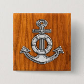 Lifesaver Chrome Style Anchor auf Teak Veneer Button (Vorderseite)