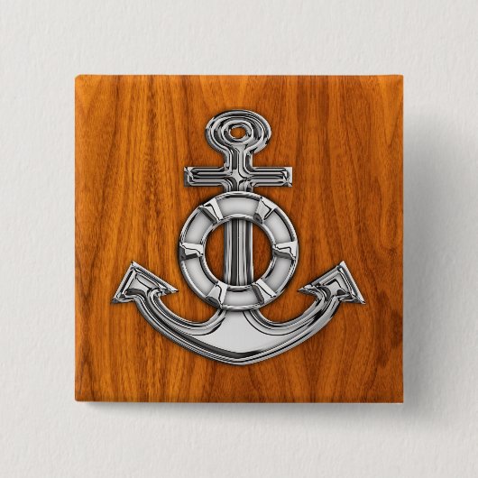 Lifesaver Chrome Style Anchor auf Teak Veneer Button (Vorderseite)