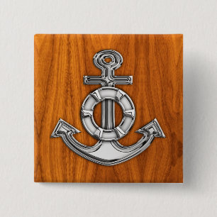 Lifesaver Chrome Style Anchor auf Teak Veneer Button