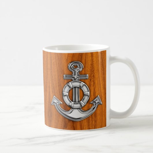 Lifesaver Chrome Style Anchor auf Teak Veneer Kaffeetasse (Rechts)
