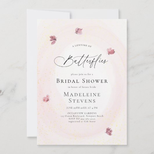 Lifetime Butterfets Blush Pink Chic Brautparty Einladung (Vorderseite)