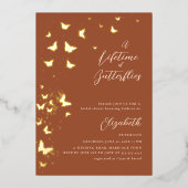 Lifetime Butterfets Terracotta Gold Brautparty Folieneinladung (Vorderseite)