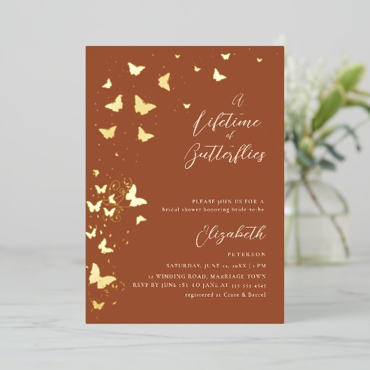 Lifetime Butterfets Terracotta Gold Brautparty Folieneinladung (Stehend vorne)