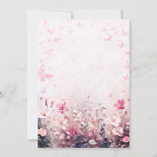 Lifetime Butterfets Wildblume Rosa Brautparty Einladung (Rückseite)