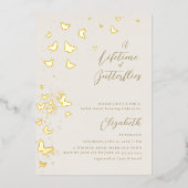 Lifetime Butterfliegen Ivory Gold Chic Brautparty Folieneinladung (Vorderseite)