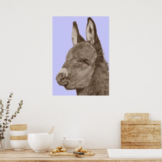 liflike drawing of cute donkey poster (Küche)