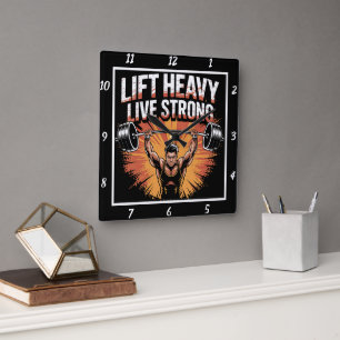 Lift Heavy Live Strong Barbell Quadratische Wanduhr