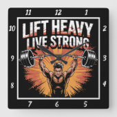 Lift Heavy Live Strong Barbell Quadratische Wanduhr (Vorderseite)