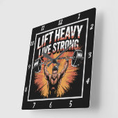 Lift Heavy Live Strong Barbell Quadratische Wanduhr (Winkel)