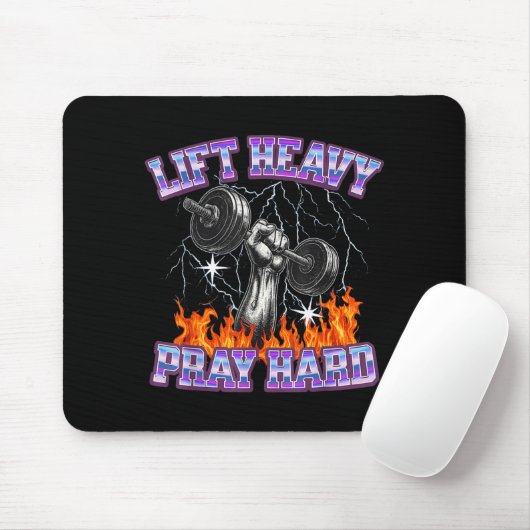 Lift Heavy Pray Hard Gym Christian Workout Men Wom Mousepad (Mit Mouse)