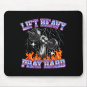 Lift Heavy Pray Hard Gym Christian Workout Men Wom Mousepad (Vorne)
