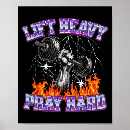 Lift Heavy Pray Hard Gym Christian Workout Men Wom Poster (Vorne)