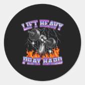 Lift Heavy Pray Hard Gym Christian Workout Men Wom Runder Aufkleber (Vorderseite)