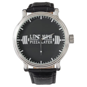 Lift Now, Pizza Spater, Barbell - Funny Novelty Gy Armbanduhr