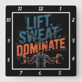 Lift Sweat Dominate Gym Motivation Quadratische Wanduhr (Vorderseite)