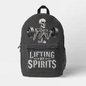 Lifting My Spirits Bodybuilding Skeleton Funny Gym Bedruckter Rucksack (Vorderseite)
