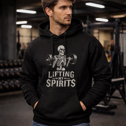 Lifting My Spirits Bodybuilding Skeleton Funny Gym Hoodie