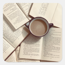 Light Academia Ästhetischer Kaffee und Bücher Quadratischer Aufkleber