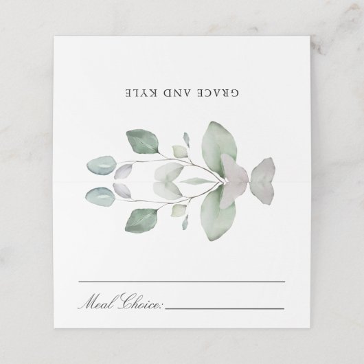 Light Airy Botanical Greenerity Wedding Platzkarte (Außenseite Aufgefaltet)