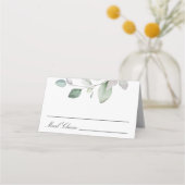 Light Airy Botanical Greenerity Wedding Platzkarte (Vorderseite)