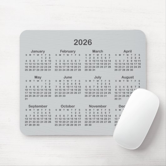 Light and Dark Grey 2026 Calendar Mousepad (Mit Mouse)